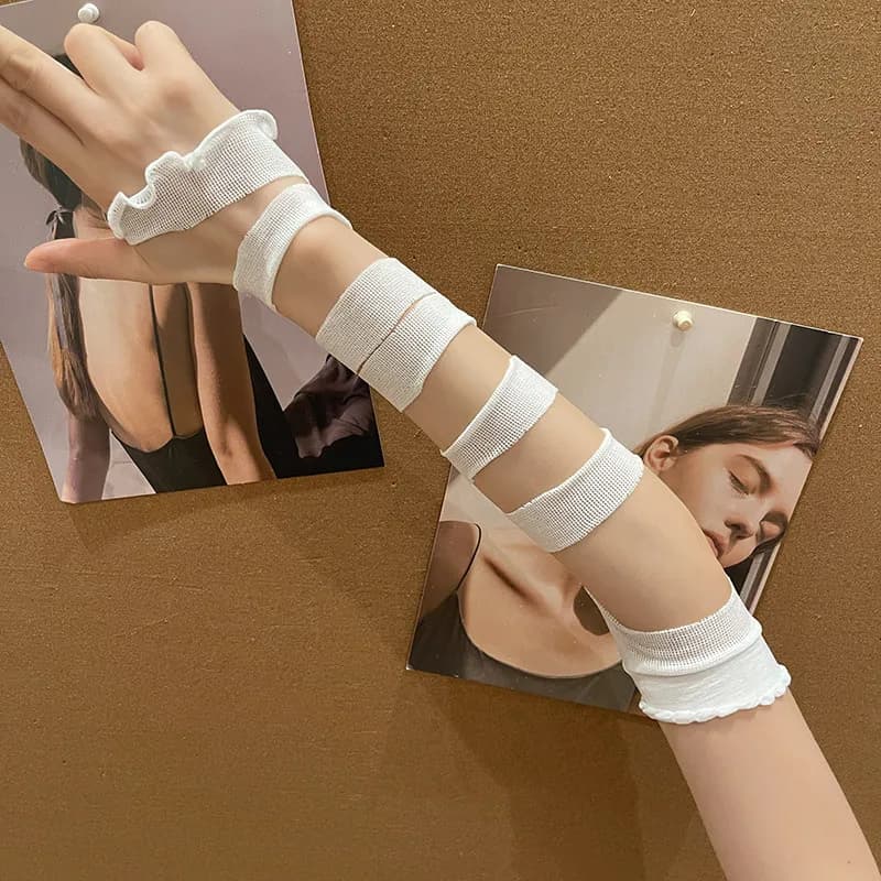 Y2K Lolita Women Girls Striped Gloves Warmer Knitted Long Striped Fingerless JK Gloves Elbow Mittens Party Lolita Accessories