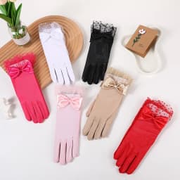 26CM Women Sexy Mesh Thin Bow Gloves Breathable Elasticity Bow Dot Cute Lovely Sweety Banquet Stage Performance Wedding