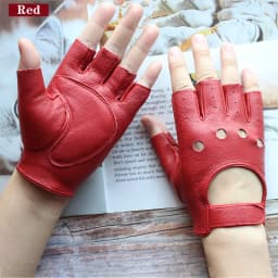 New Women's Sheepskin Half Finger Gloves Leather Single Layer Unlined Thin Hollow Fitness Driver Motorcycle Leather Gloves