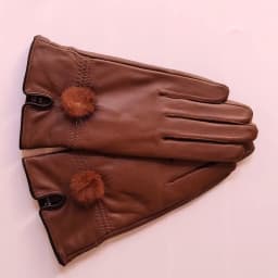 Genuine Leather Glove Women Warm Fashhion Winter Ladies Hand Warmer Gloves With Natural Mink Fur Ball Luxury Glove With Finger