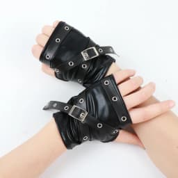 2026 New Women Black Gloves Soft Punk Short Synthetic Leather Half Finger Lady Street Dance Handsome Gloves Y2K