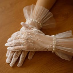 Fashion Pearl Ruffle Wrist Lace Mesh Sheer Short Gloves Bride Wedding Women Elegant Ceremony Lolita Cosplay Sweet Accessory