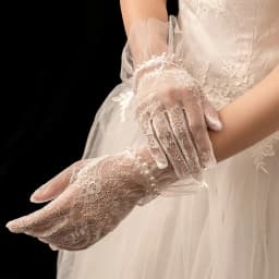 Fashion Pearl Ruffle Wrist Lace Mesh Sheer Short Gloves Bride Wedding Women Elegant Ceremony Lolita Cosplay Sweet Accessory