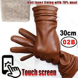 High-end Leather Sheepskin Gloves Women's Warm Knitted Flannel Lining Touch Screen Color Leather Gloves Driving Genuine New