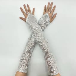 Womens Long Golden Sequins Gloves New Fingerless 50cm Nightclub Festical Rave Glove Sexy Mittens Cosplay Dance Stage Accessories