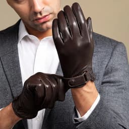 2024 Men's Sheepskin Leather Gloves Fashion Driving Riding Gloves Warm Cashmere Lined Thin Mittens For Male Ideal Gifts For Men