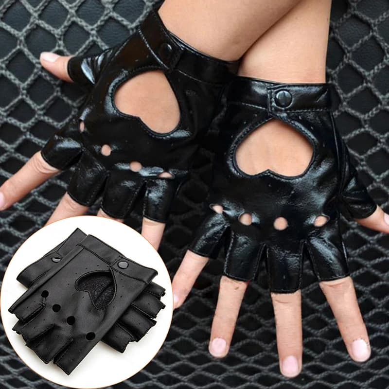 1Pcs Women Leather Driving Biker Soft Fingerless Mittens Dance Motorcycle Gloves Faux Leather Synthetic Leather Gloves keep warm