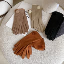Women Winter Keep Warm Touch Screen Suede Hairball Gloves Fashion Elegant Drive Cycling High Elasticity Soft Retro Style