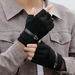 Man Autumn Winter Plus Velvet Keep Warm Outdoor Sports Half-Finger Gloves Fashion Solid Elasticity Drive Cycling