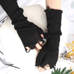 1Pair Punk Broken Unisex Gloves Knitted Ripped Oversleeves Warm Arm Sleeve Tattered Fingerless Cuff Glove Elbow Rock Mittens