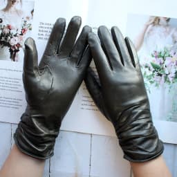 Sheepskin Leather Gloves Women's Fashion Elastic Style Velvet Lining to Keep Warm in Autumn and Winter Retro Color Points