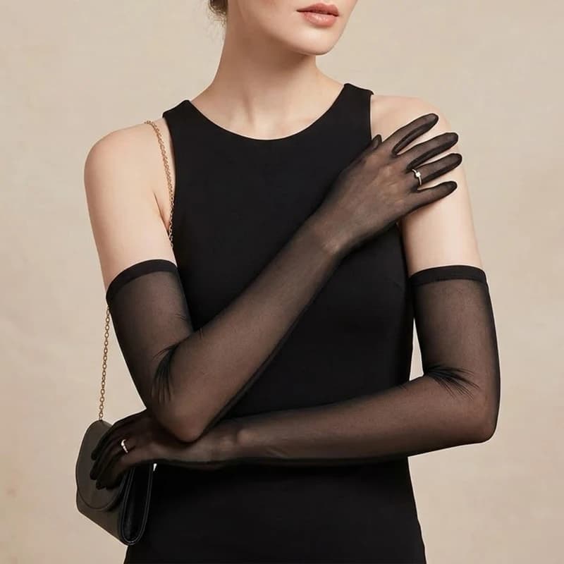 New Sexy Stretch Mesh Gloves Thin Transparent 55cm Extended Sun Protection Breathable Lace Halloween Dress Accessories Gloves