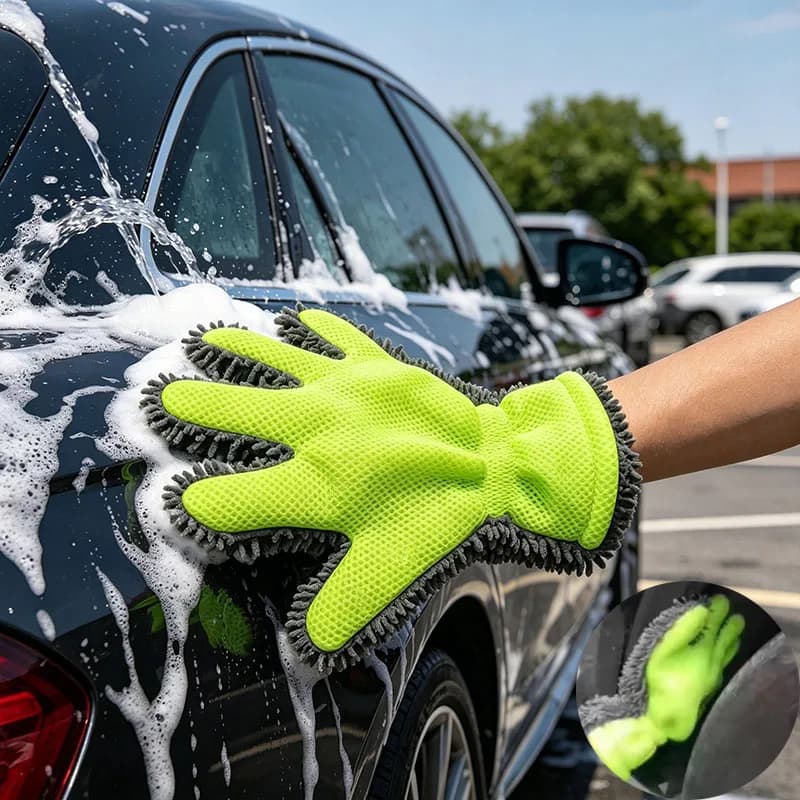 5-Finger Chenille Car Wash Mitt Super Absorbent Scratch-Free Sandwich Weave Glove for Auto Detailing And Household Cleaning