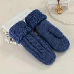 Women Fashion Knit Twist Flowers Mittens Winter Female Wool Plus Cashmere Velvet Thickening Warm Full Finger Gloves Guantes