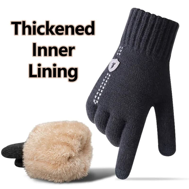 New Men's Warm Gloves for Winter Touch Screen Plus Velvet Thickened Cold-Proof and Warm Wool Knitted Gloves