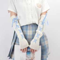 JK Girls Gloves Japanese Kawaii Lolita Fingerless Glove Elbow String Ribbon Ties Up Party Fingerless Gloves Harajuku Leg Warmers