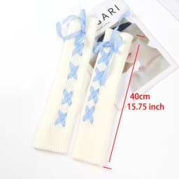 JK Girls Gloves Japanese Kawaii Lolita Fingerless Glove Elbow String Ribbon Ties Up Party Fingerless Gloves Harajuku Leg Warmers