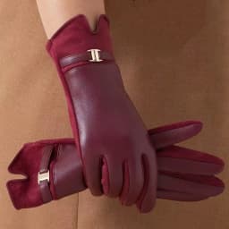 Women's Protein PU Leather Suede Touch Screen Compatible Fashion Commuting Thick Velvet Insulated Belt Buckle Riding Gloves