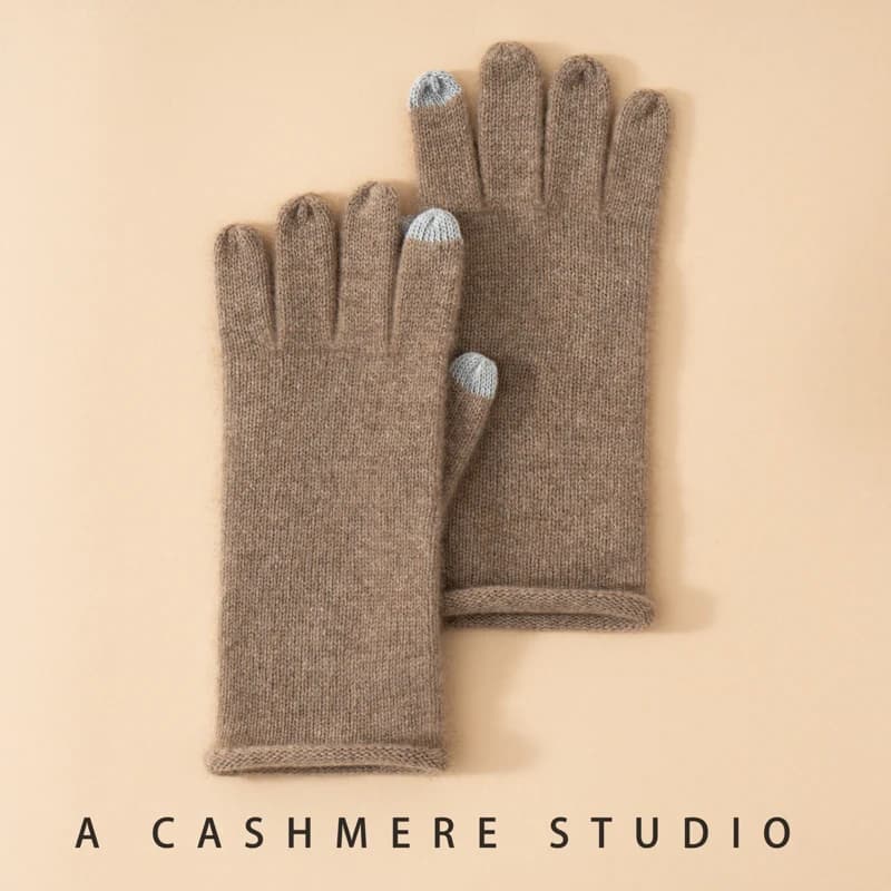 High-Quality Winter 100% Goat Cashmere Knit Touch Screen Gloves Women Soft Warm Open-palm Gloves Lady Full Finger Guantes