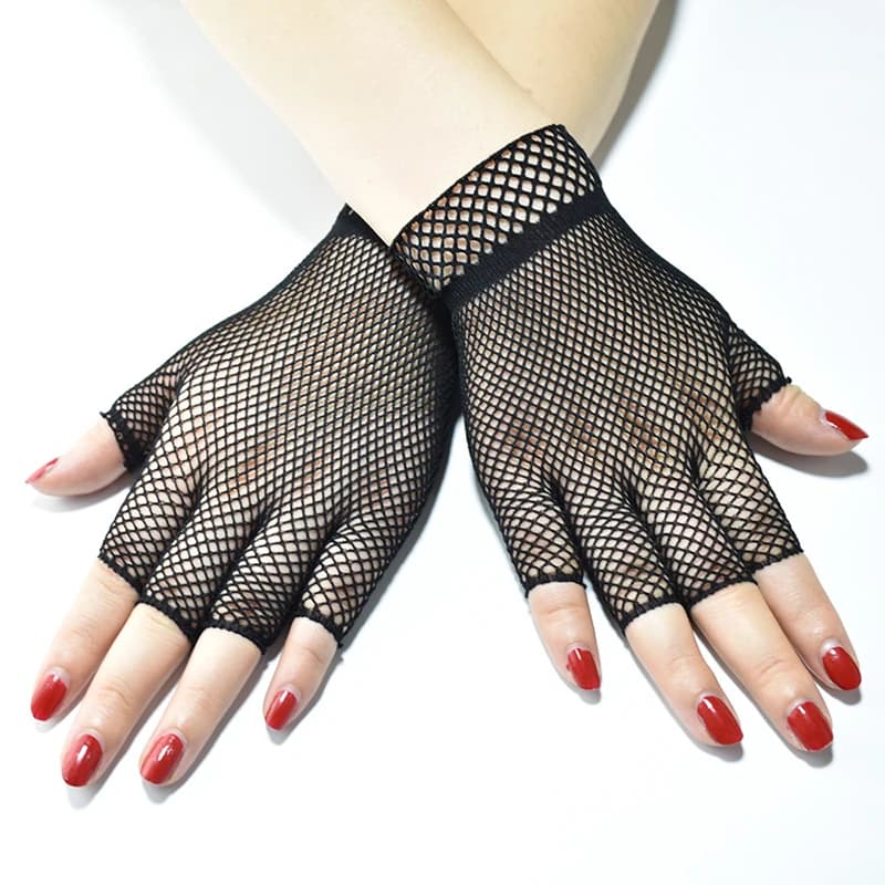 Elasticity Fishing Net Women Gloves Summer Girl Short Half Finger Gothic Punk Fashion Cosplay Decoration Party Mesh Mittens