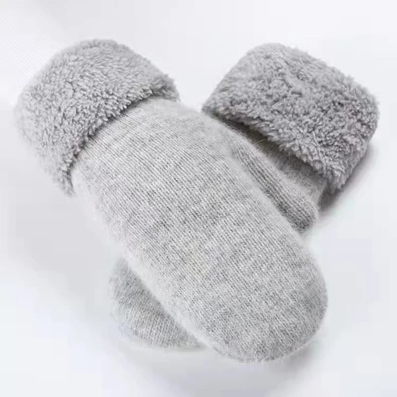 Winter Warm Plus Cashmere Solid Elasticity Soft Full Fingers Mittens Gloves for Women Rabbit Fur Thicken Knitted Cute Gloves
