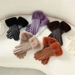 2025 Women Luxury Leather Soft Faux Fur Trim Cuff Fashion Elegant Wrist Winter Party Warm Touch Screen Thick Windproof Gloves