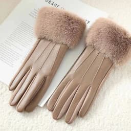 2025 Women Luxury Leather Soft Faux Fur Trim Cuff Fashion Elegant Wrist Winter Party Warm Touch Screen Thick Windproof Gloves