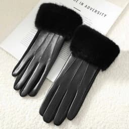 2025 Women Luxury Leather Soft Faux Fur Trim Cuff Fashion Elegant Wrist Winter Party Warm Touch Screen Thick Windproof Gloves