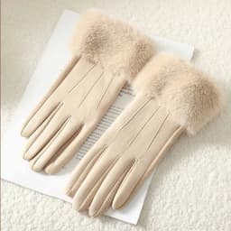 2025 Women Luxury Leather Soft Faux Fur Trim Cuff Fashion Elegant Wrist Winter Party Warm Touch Screen Thick Windproof Gloves