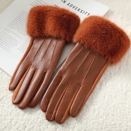2025 Women Luxury Leather Soft Faux Fur Trim Cuff Fashion Elegant Wrist Winter Party Warm Touch Screen Thick Windproof Gloves