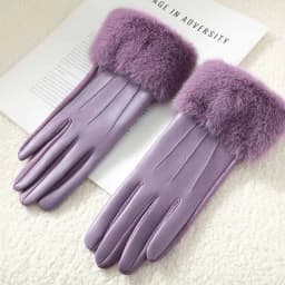 2025 Women Luxury Leather Soft Faux Fur Trim Cuff Fashion Elegant Wrist Winter Party Warm Touch Screen Thick Windproof Gloves