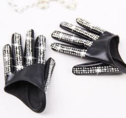 Women's Fashion Half Palm Gloves Lady's Red White Black PU Leather Gloves Men's Hip-Hop Rhinestone DIY Dancing Gloves