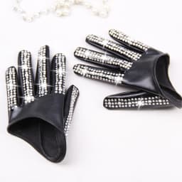 Women's Fashion Half Palm Gloves Lady's Red White Black PU Leather Gloves Men's Hip-Hop Rhinestone DIY Dancing Gloves