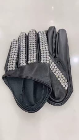 Women's Fashion Half Palm Gloves Lady's Red White Black PU Leather Gloves Men's Hip-Hop Rhinestone DIY Dancing Gloves