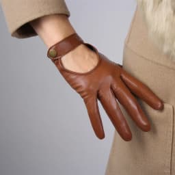 Women's Car Driving GLOVES Red Leather Genuine Sheepskin TECH Short Wrist Motorcycle Glove Belt with Button Closure Costume