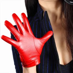 Women's Car Driving GLOVES Red Leather Genuine Sheepskin TECH Short Wrist Motorcycle Glove Belt with Button Closure Costume