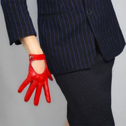 Women's Car Driving GLOVES Red Leather Genuine Sheepskin TECH Short Wrist Motorcycle Glove Belt with Button Closure Costume