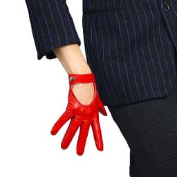 Women's Car Driving GLOVES Red Leather Genuine Sheepskin TECH Short Wrist Motorcycle Glove Belt with Button Closure Costume