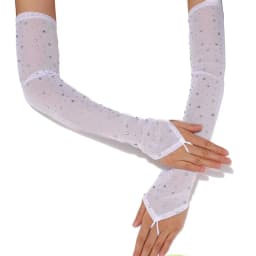 Women Rhinestone Mesh Hook Finger Long Gloves Sexy Party Transparent Breathable Fingerless Gloves Elasticity Arm Sleeves