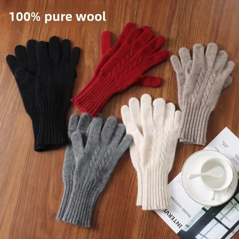 100% Wool Knitted Gloves Autumn/Winter Warm Gloves Classic Design Long Wrist Guard Mittens Classic Solid Color Cashmere Gloves