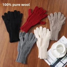 100% Wool Knitted Gloves Autumn/Winter Warm Gloves Classic Design Long Wrist Guard Mittens Classic Solid Color Cashmere Gloves