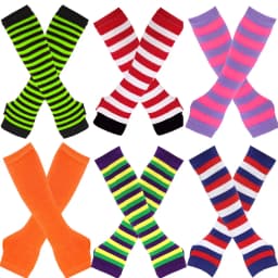 Y2K Fashion Women Girls Striped Elbow Gloves Warmer Knitted Long Fingerless Gloves Christmas Emo Gloves Mittens Arm Warmer