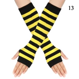Y2K Fashion Women Girls Striped Elbow Gloves Warmer Knitted Long Fingerless Gloves Christmas Emo Gloves Mittens Arm Warmer