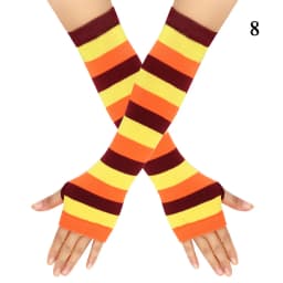 Y2K Fashion Women Girls Striped Elbow Gloves Warmer Knitted Long Fingerless Gloves Christmas Emo Gloves Mittens Arm Warmer