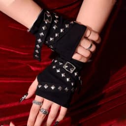 Charm Abstract Exaggerated Punk Style Motorcycle Metal Rivet Black Gloves for Both Men and Women Fabric Finger Sleeves Jewelry