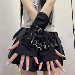 Charm Abstract Exaggerated Punk Style Motorcycle Metal Rivet Black Gloves for Both Men and Women Fabric Finger Sleeves Jewelry