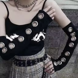 Charm Abstract Exaggerated Punk Style Motorcycle Metal Rivet Black Gloves for Both Men and Women Fabric Finger Sleeves Jewelry