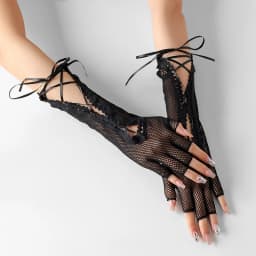 Women's summer sexy mesh strap gloves long half finger lace hollow Halloween cosplay performance etiquette gloves