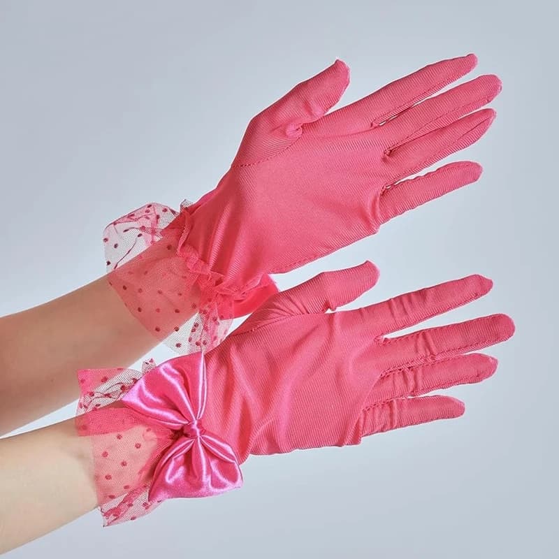 Women Sexy Mesh Thin Transparent Dot Bow Gloves Summer Sunscreen Drive Breathable Retro Opera Performance