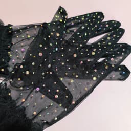 Thin Breathable Mesh Shiny Rhinestones Women Sexy Short Gloves Tulle Colorful Diamond Party Cosplay Photography Accessories
